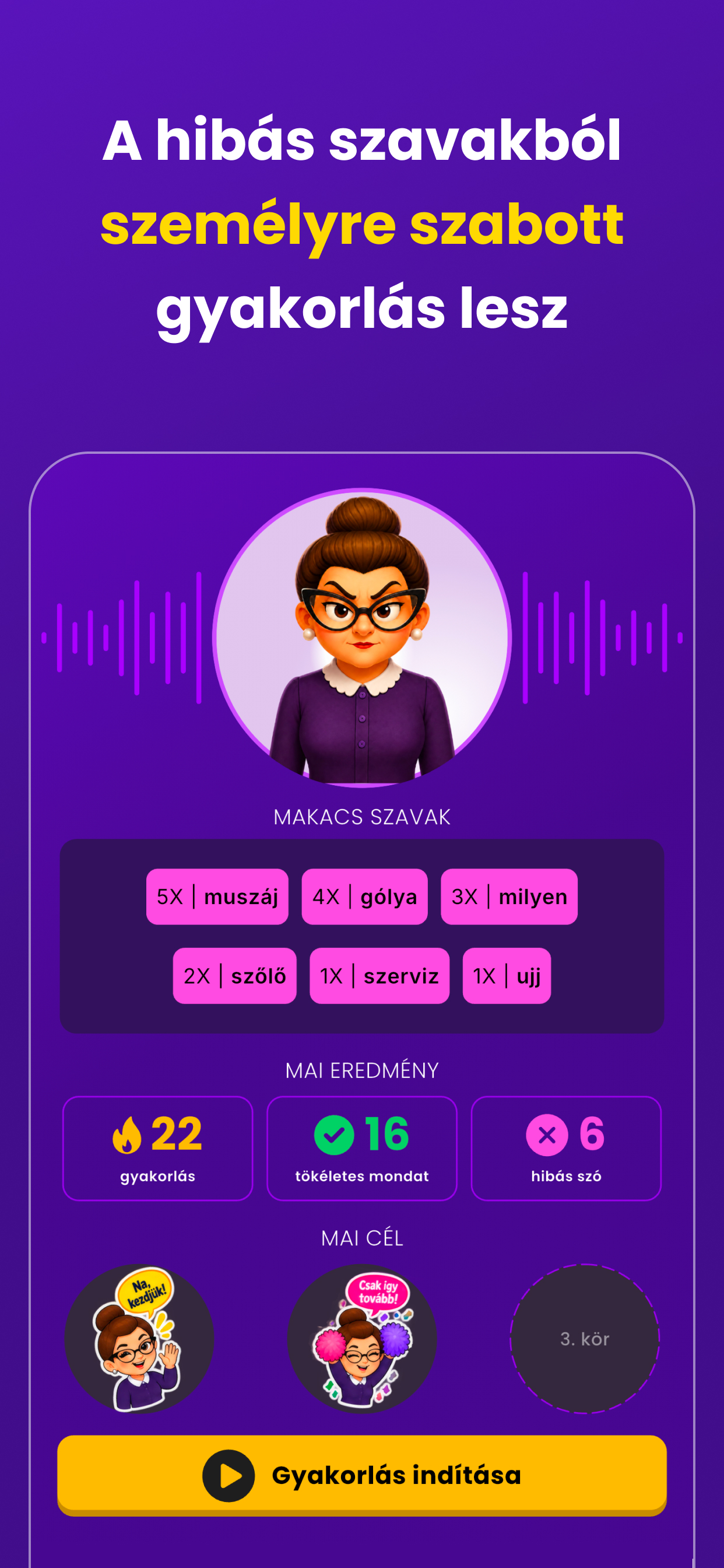 Személyre szabott gyakorlási eredmények